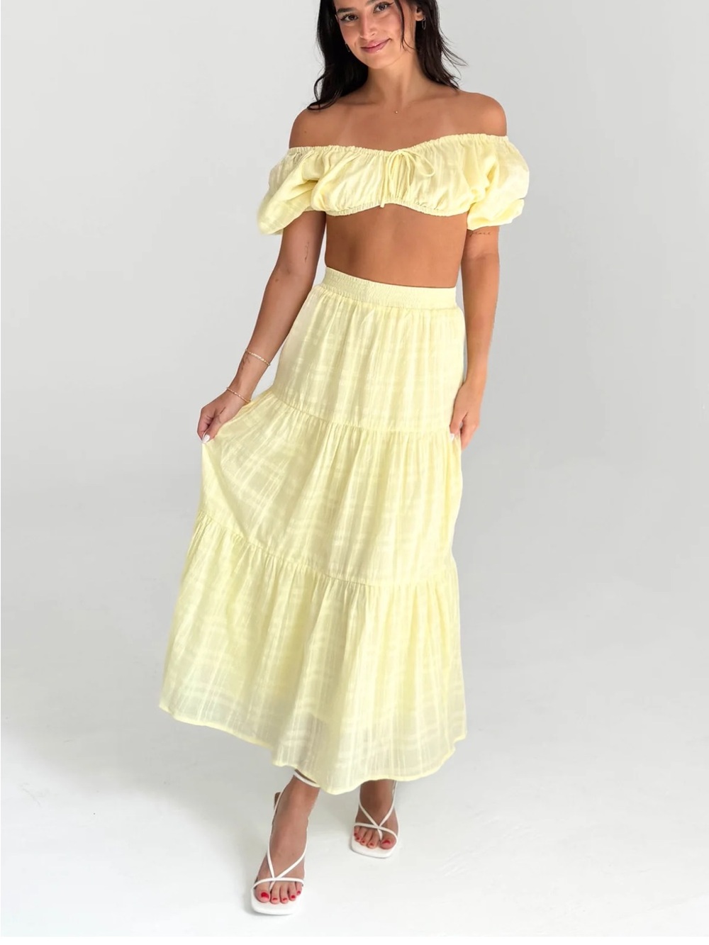 Sunlit Tiered Maxi Skirt in Pale Yellow